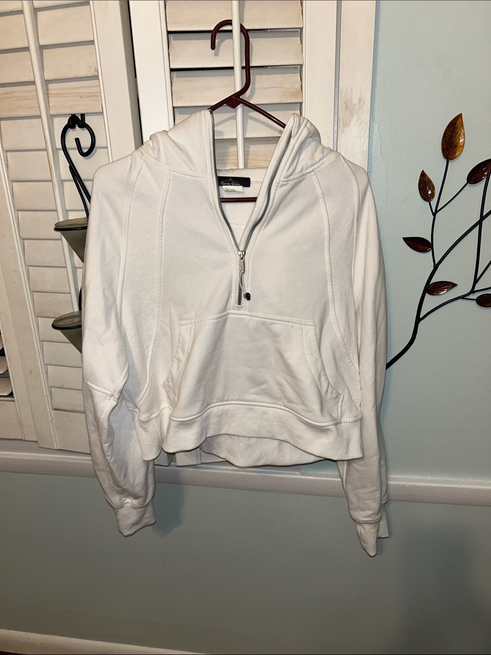 Women's White Half-Zip Hooded Pullover Top
